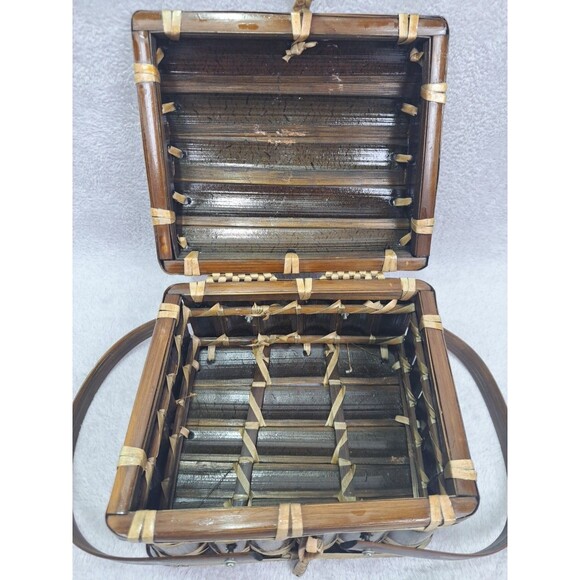 Vintage Bamboo Treasure Chest Mini Picnic Basket Purse 7x7x6 inches Keep-Sake - Picture 10 of 15